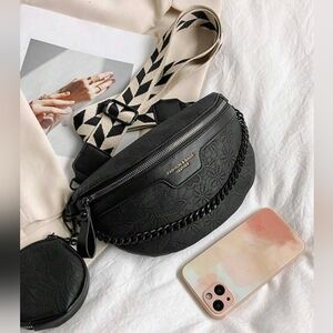 NWT Black Floral Embossed Crossbody Sling Bag